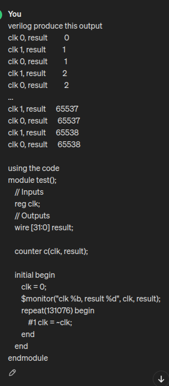 prompting ChatGPT for Verilog solution